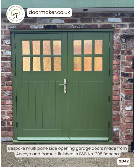 wooden side hung garage doors made from accoya multi pane