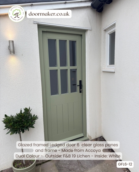 accoya door 6 pane painted lichen