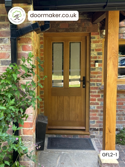 oak traditional door with 2 glass panes